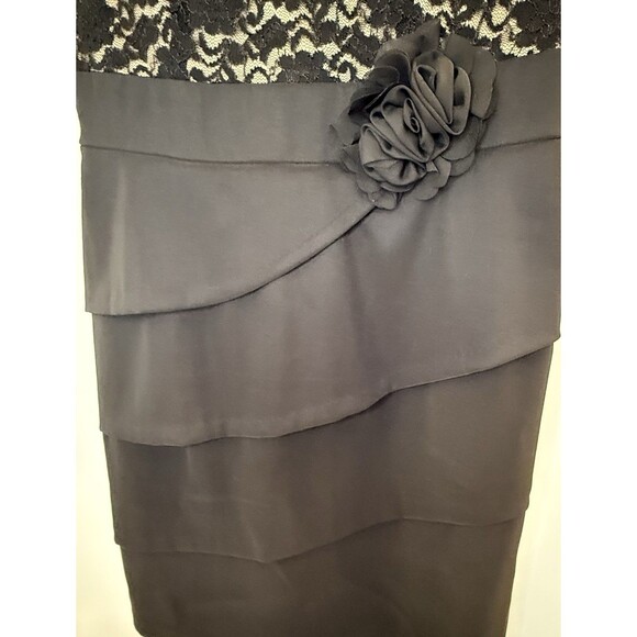 Connected Apparel Black Lace Overlay Tiered Sheath Dress Floral Rosette 12 - Picture 8 of 10